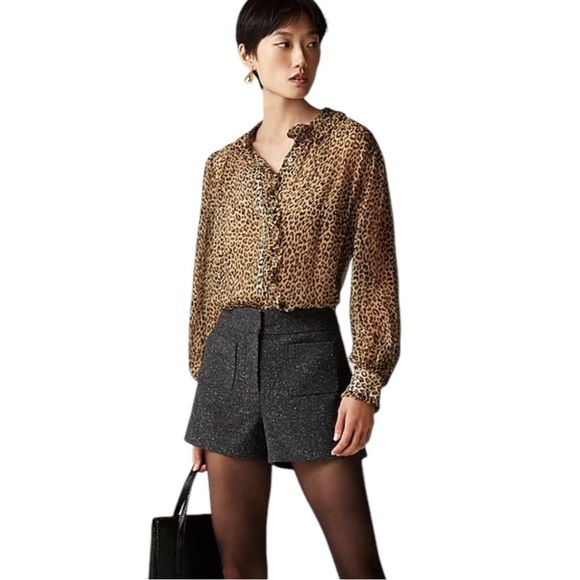 NEW J. CREW Ruffle button-up shirt in leopard-print crinkle sheer chiffon Size 6 - Picture 1 of 6